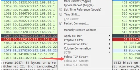 Wireshark数据流追踪方法：TCP/UDP/SSL等流重组与查看。