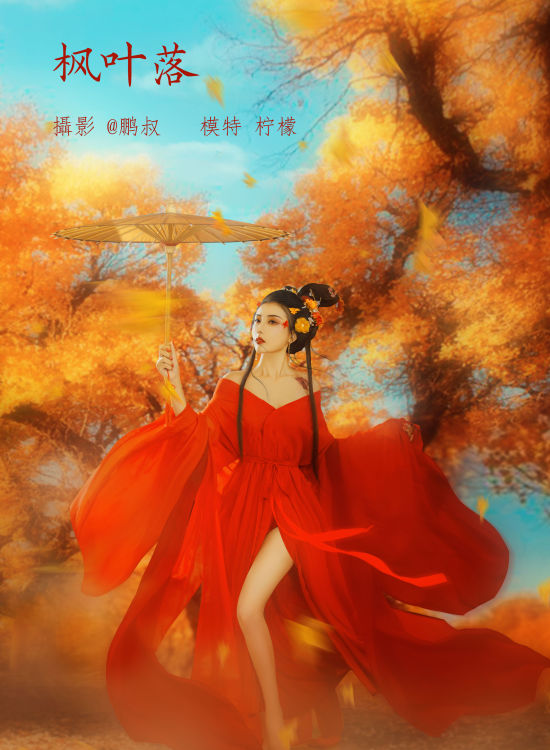 枫叶落 古风 画意摄影 工笔画 枫叶 艺术 美女 精美 仙气 养眼 唯美