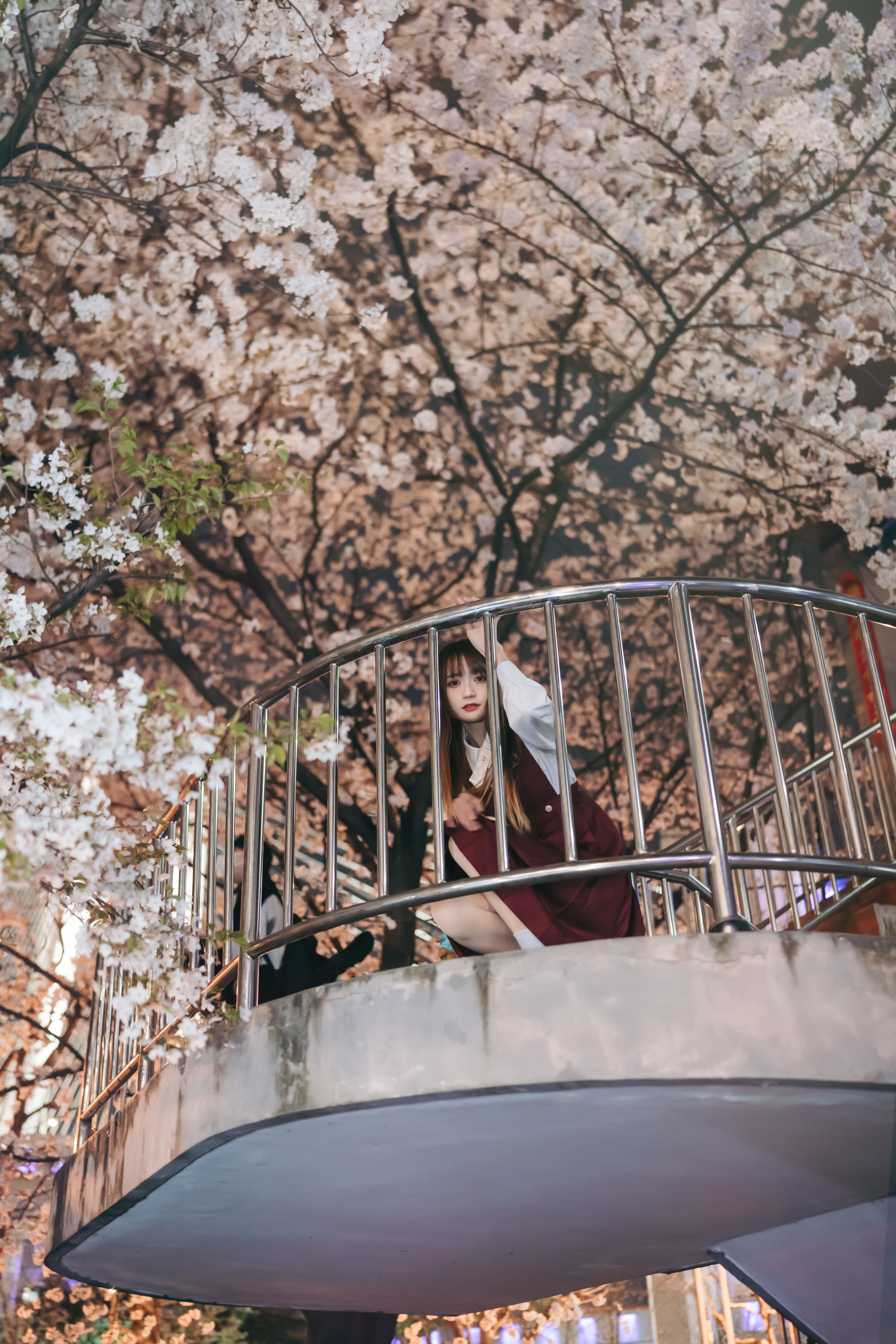 邂逅樱花雨 街拍 少女 花 樱花 夜景人像