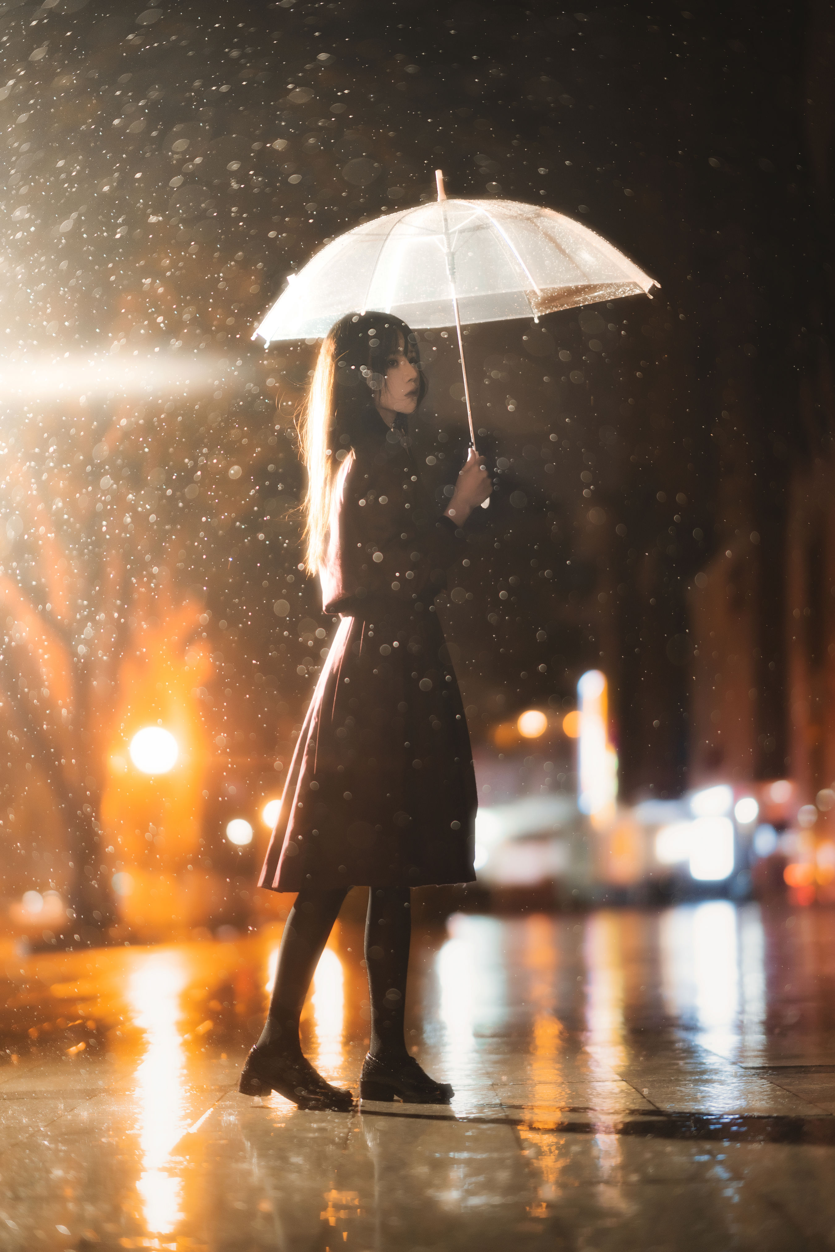 雨下 夜景人像 下雨天 街拍 唯美 少女