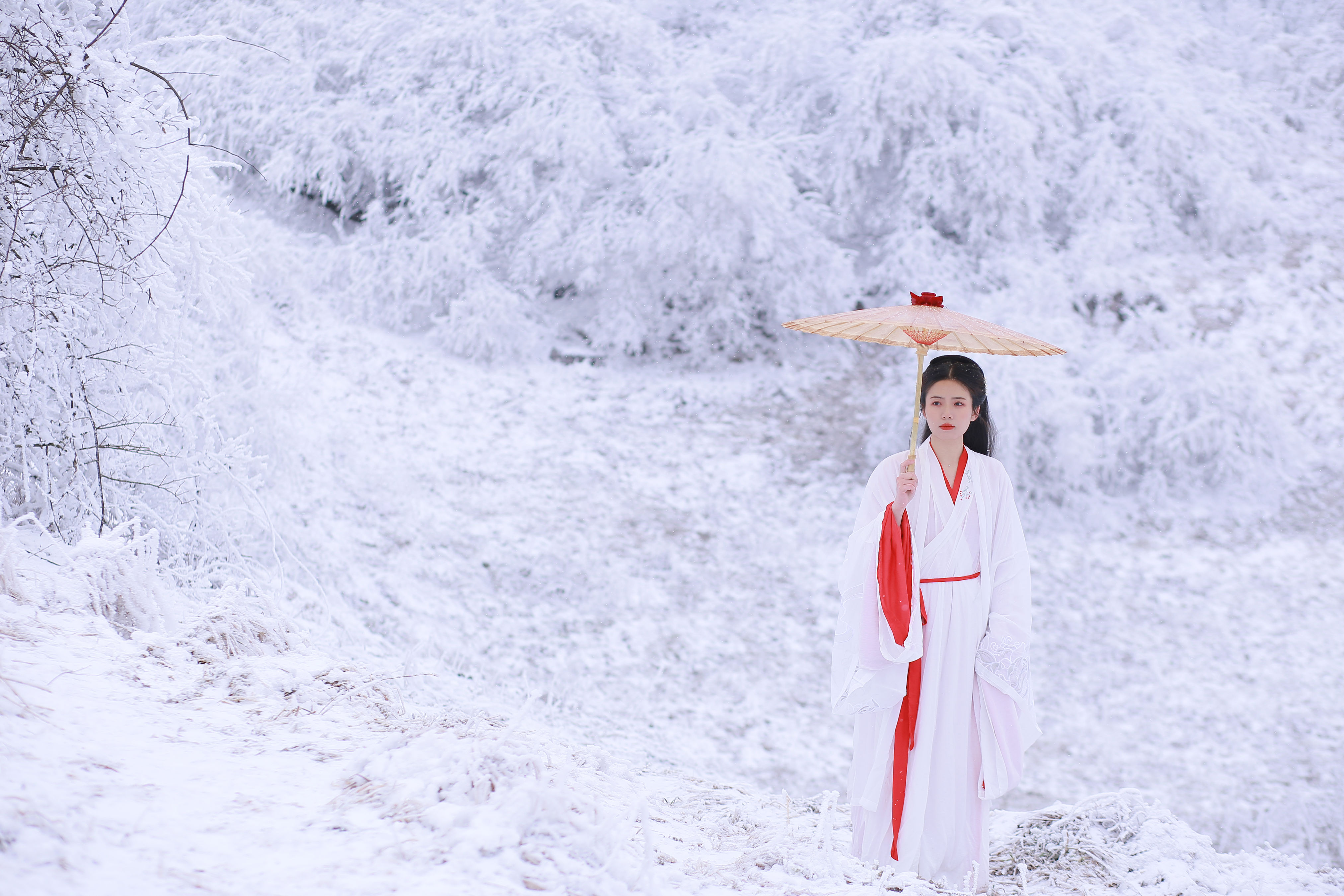 山中雪后 雪景 美女 古风 冬天