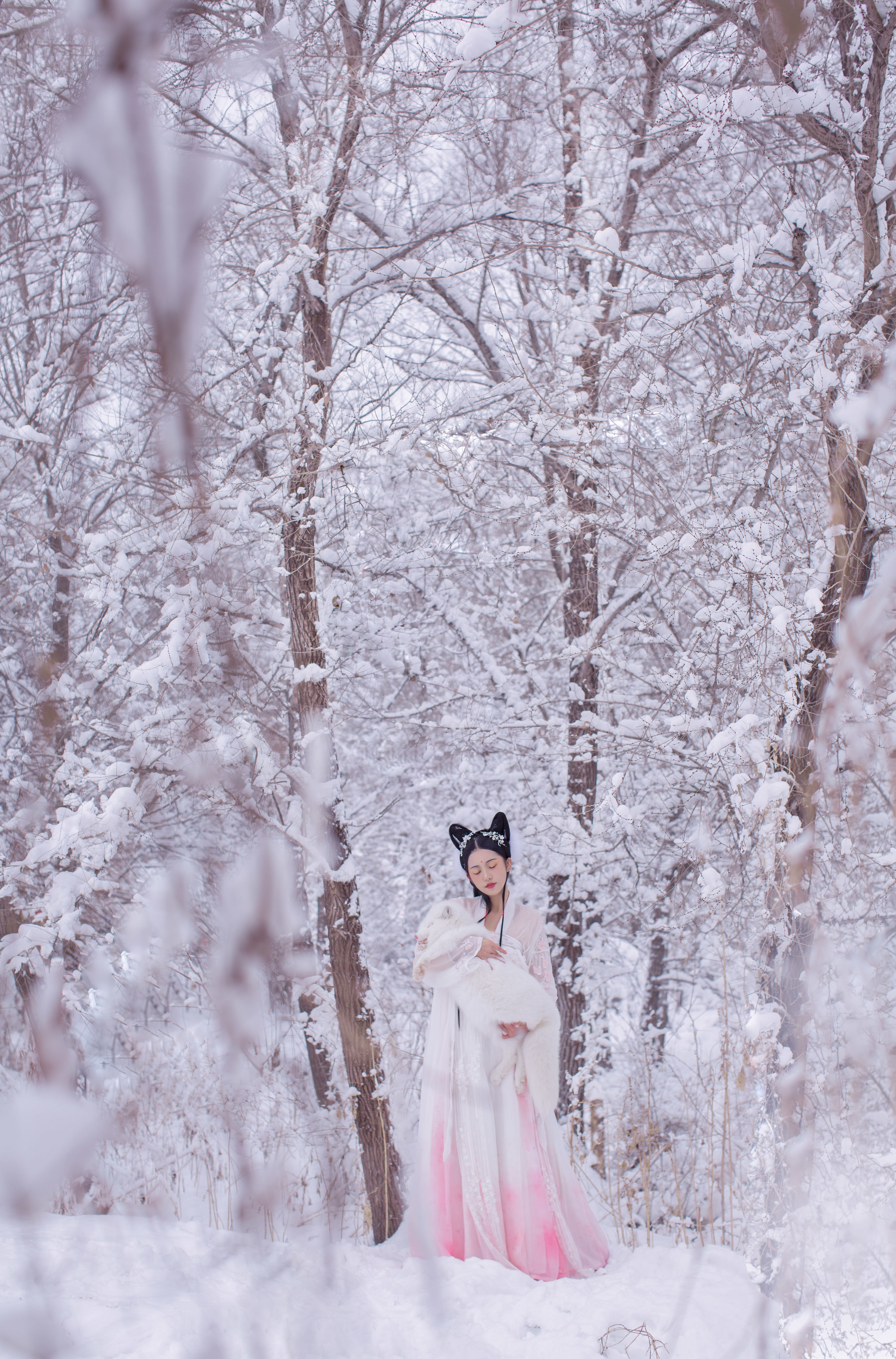 雪狐 古风 雪景 仙气 冬天 树林 美女COS