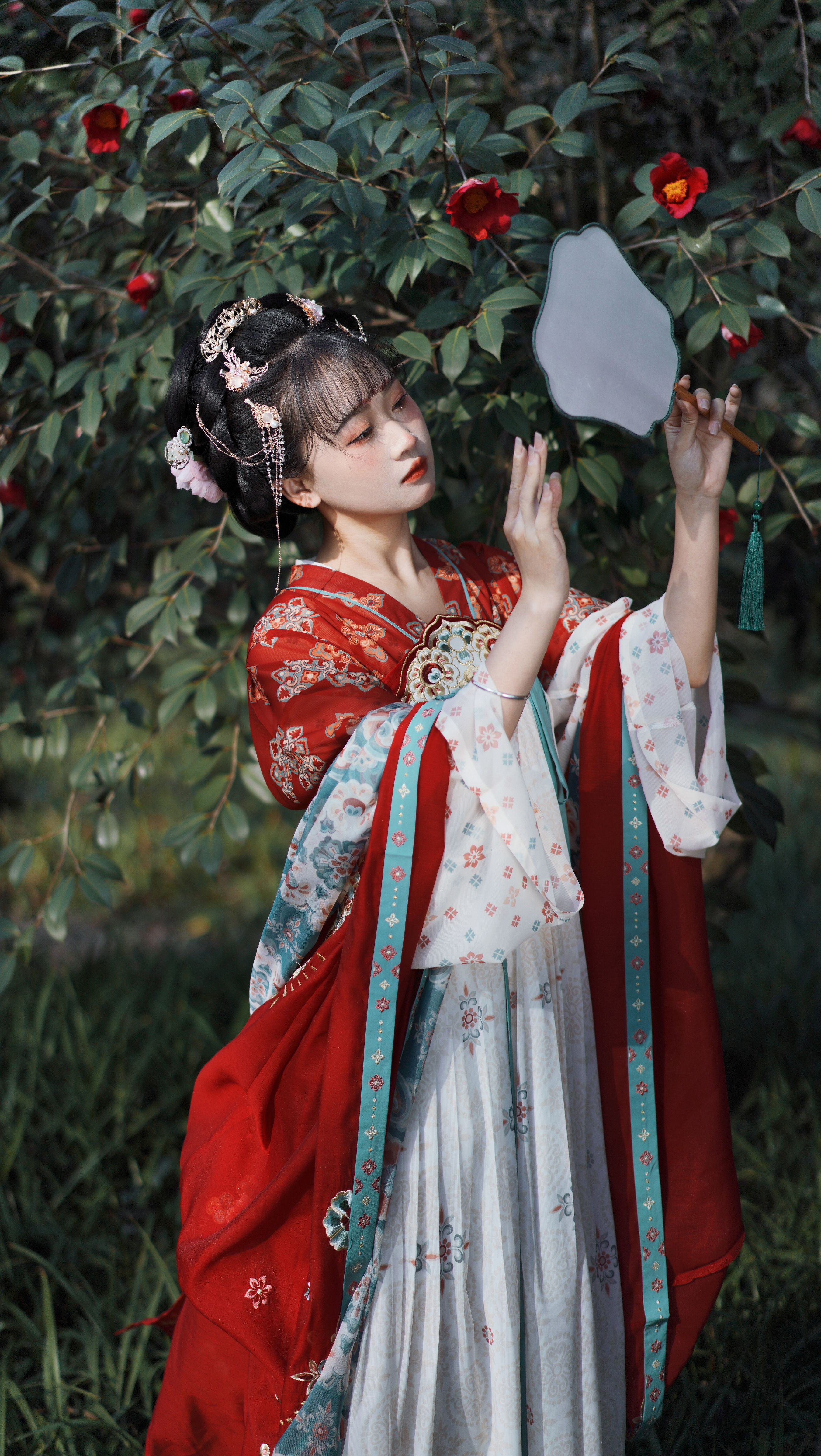 又山茶花 古装 汉服 模特 美人 唯美 花