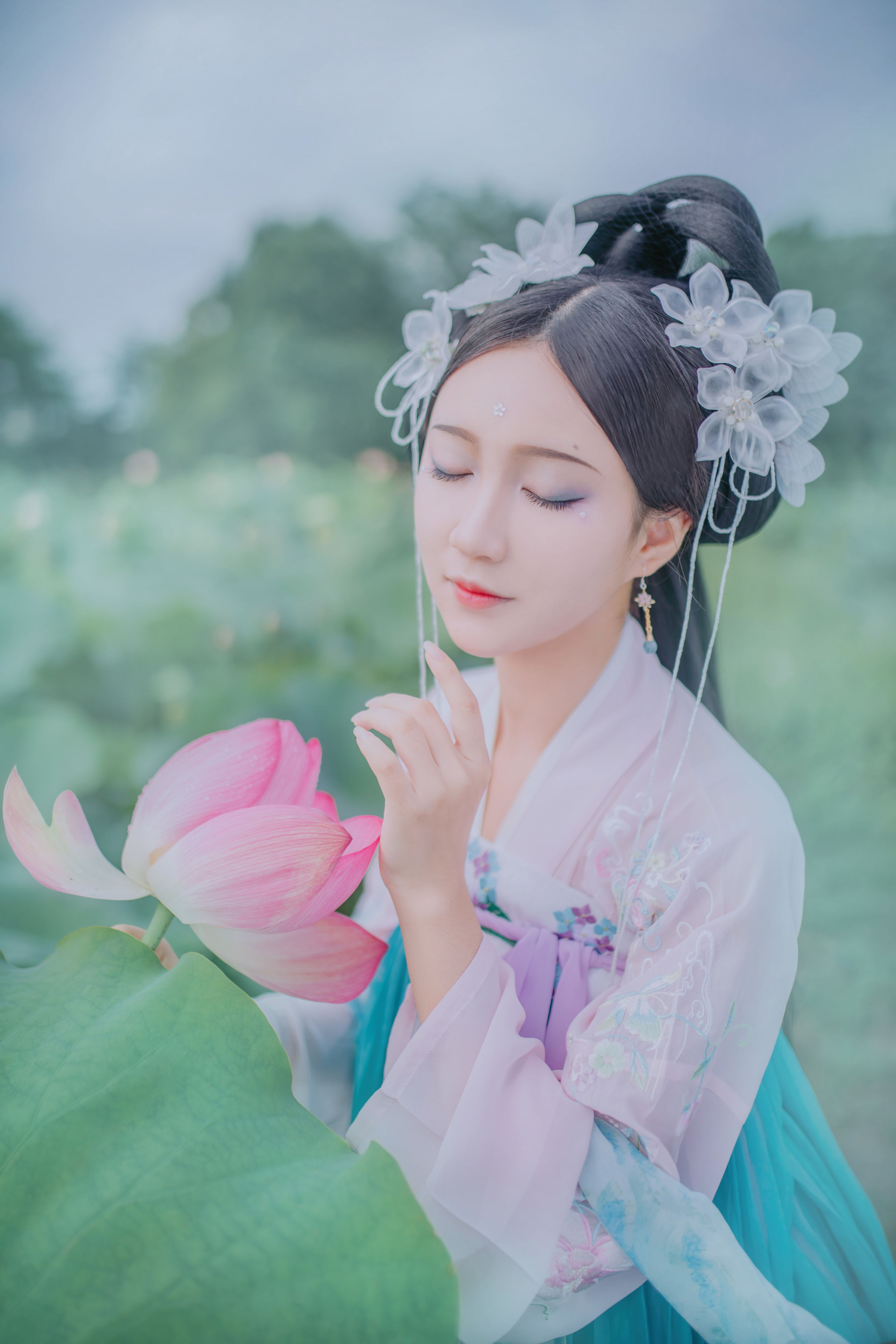 苏幕遮 荷花 汉服 女子 优美 美人