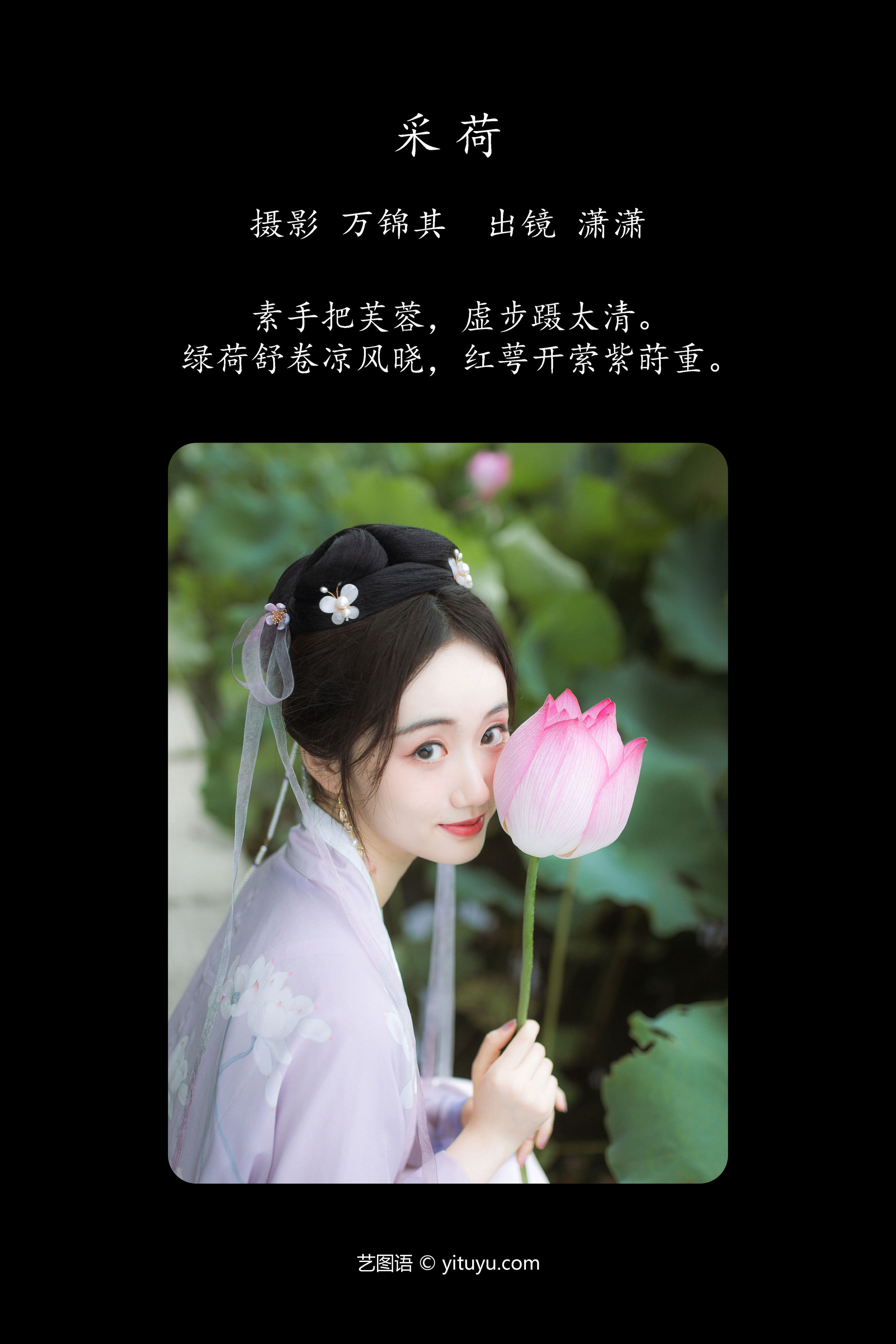 采荷 古风 汉服 荷花 小仙女 美人 小姐姐 小清新 绿色 莲花