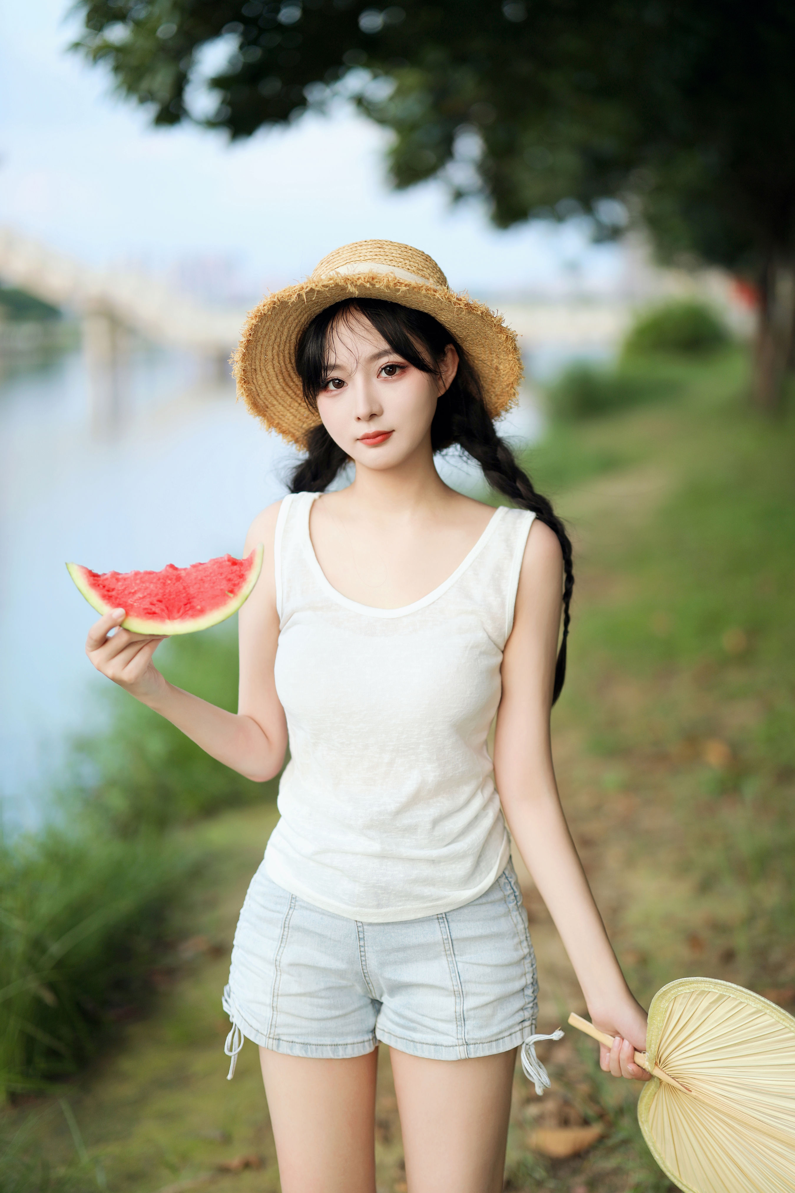 夏日西瓜 小清新 少女 养眼 夏天 妹子