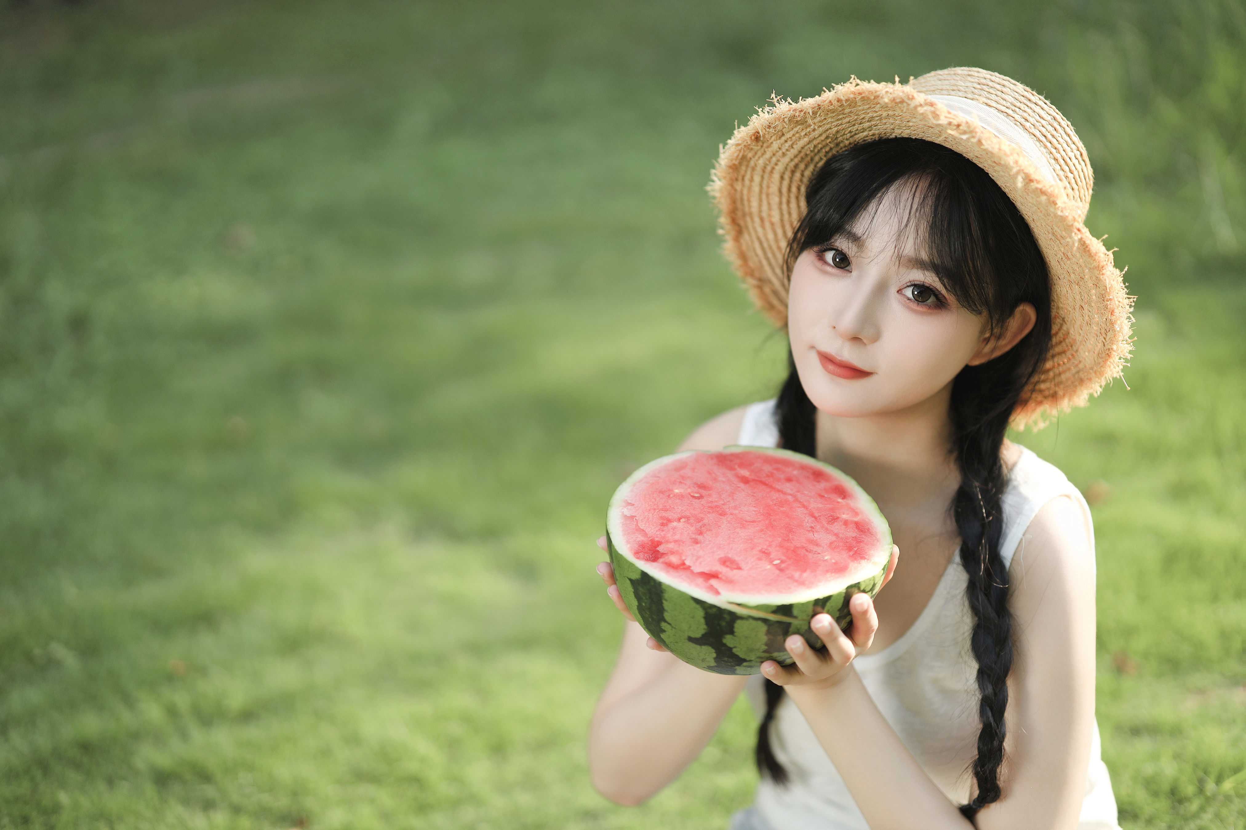 夏日西瓜 小清新 少女 养眼 夏天 妹子