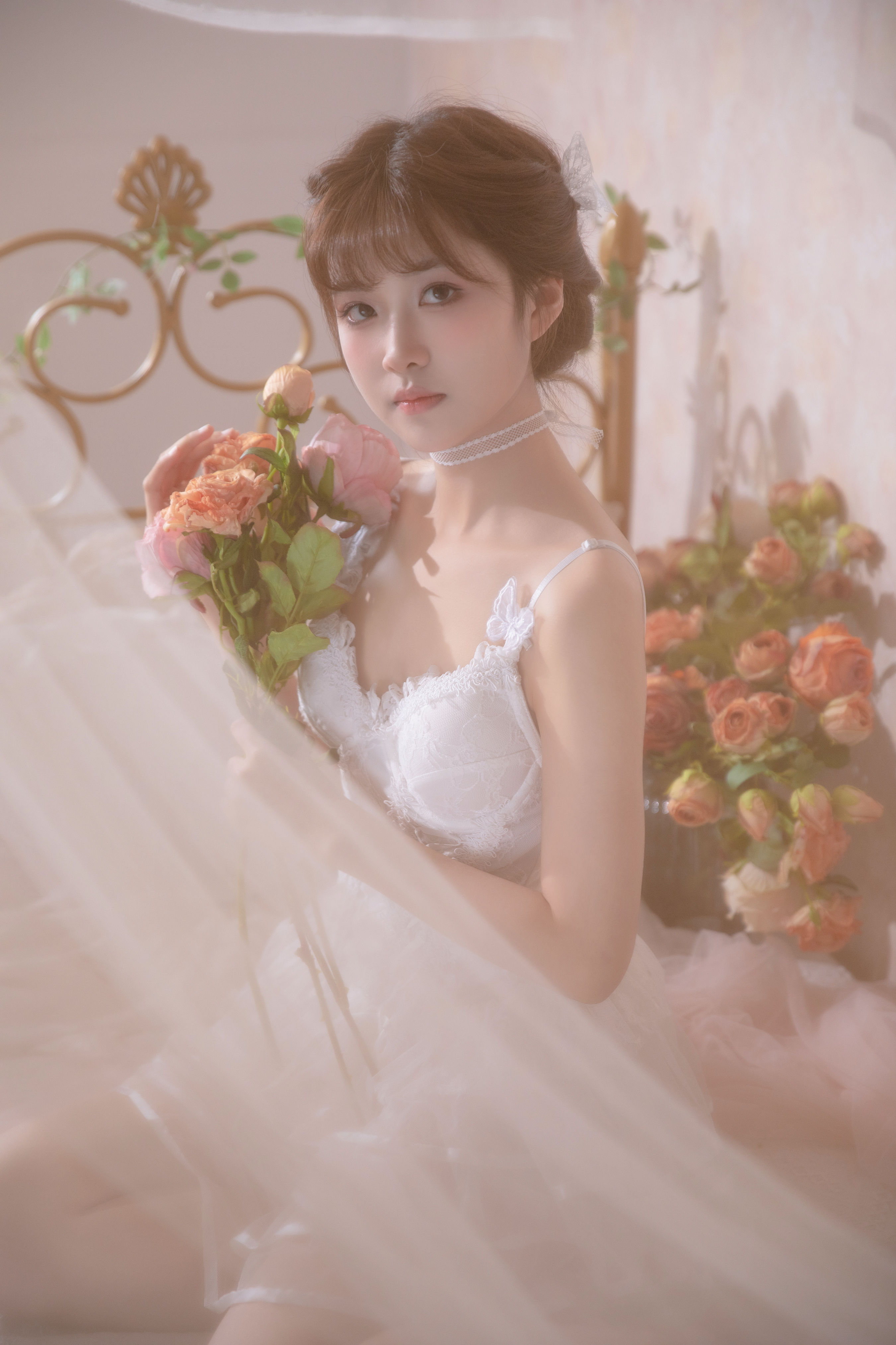 白色芭蕾 少女 花 写真 精美 美女