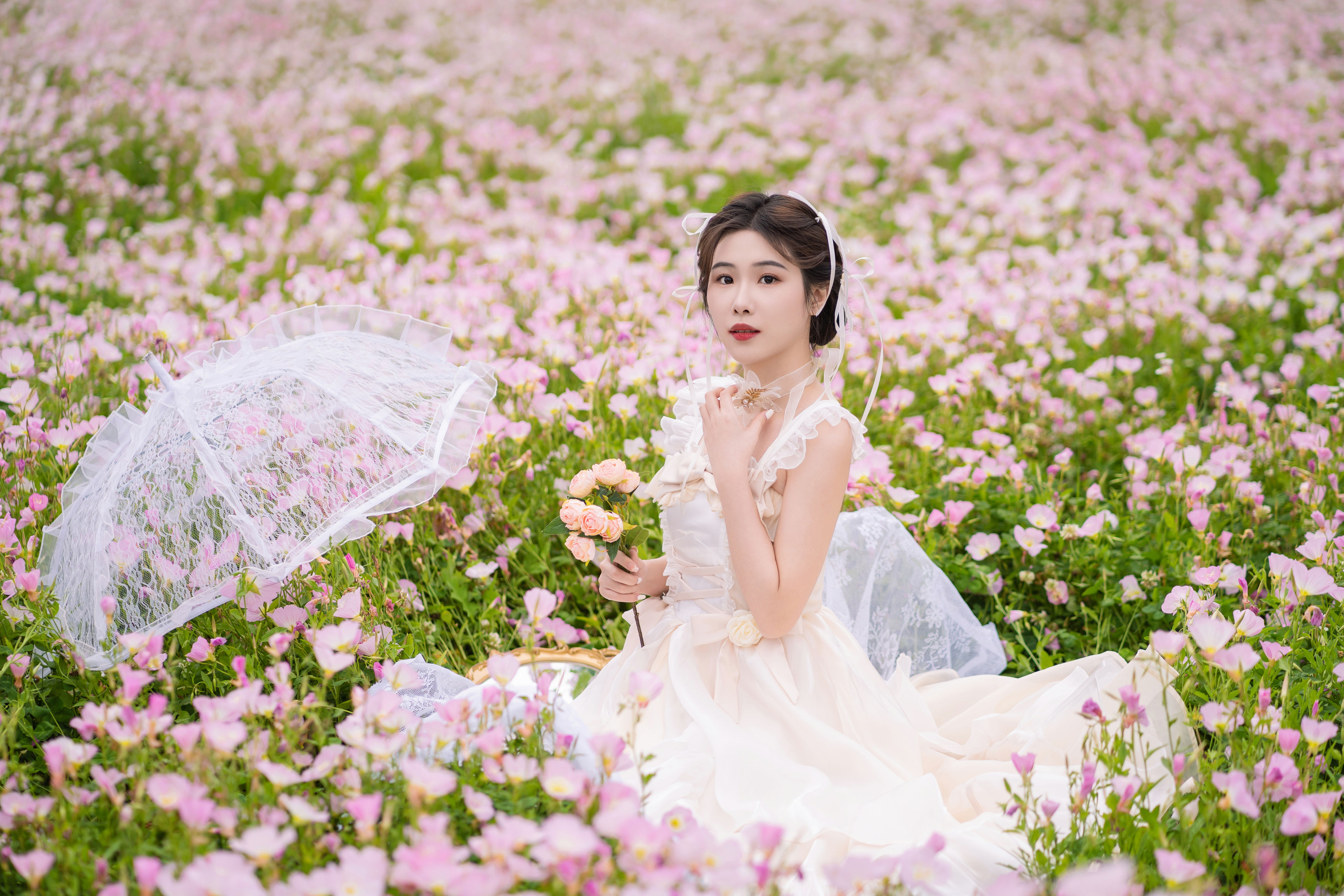 格桑花海 浪漫 花 色彩 写真 清纯 妹子