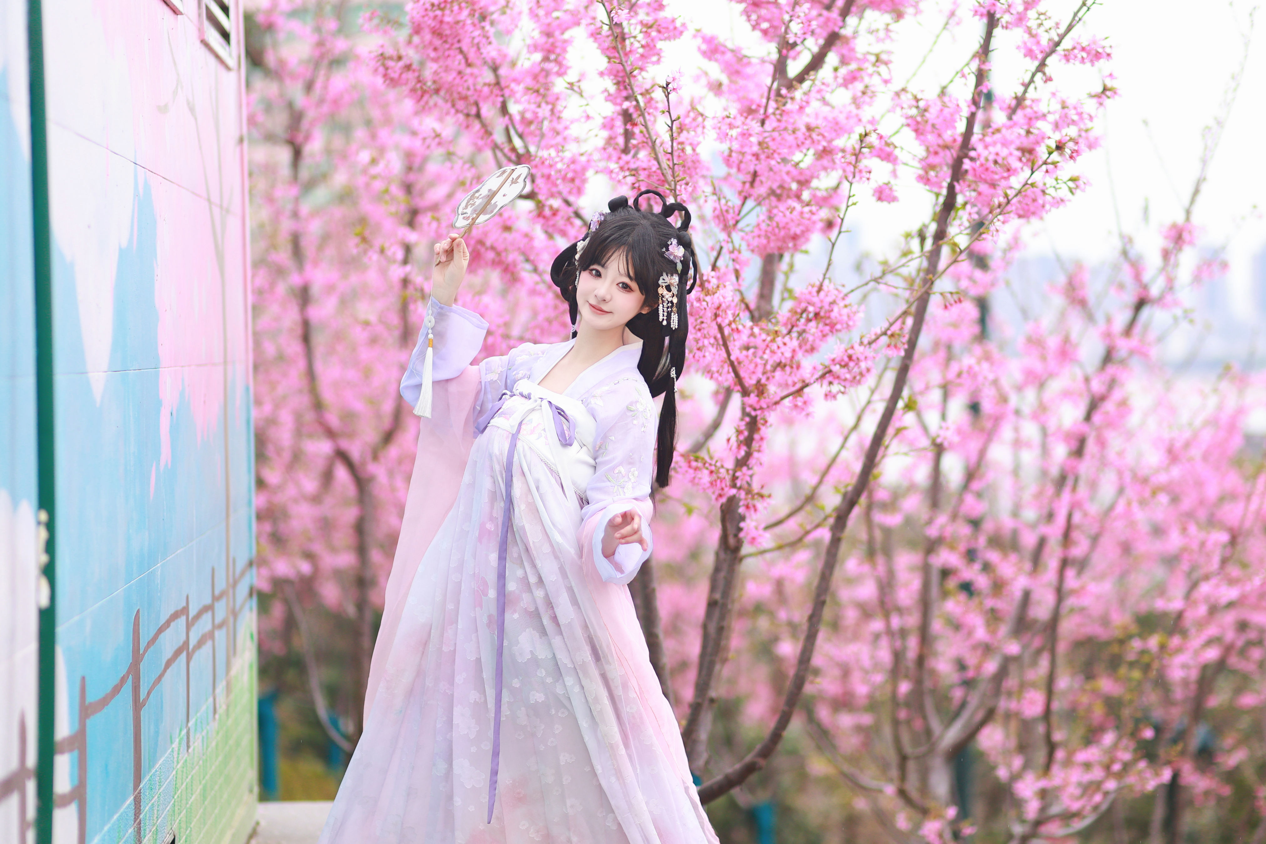 粉樱梦 樱花 小姐姐 写真 花 汉服