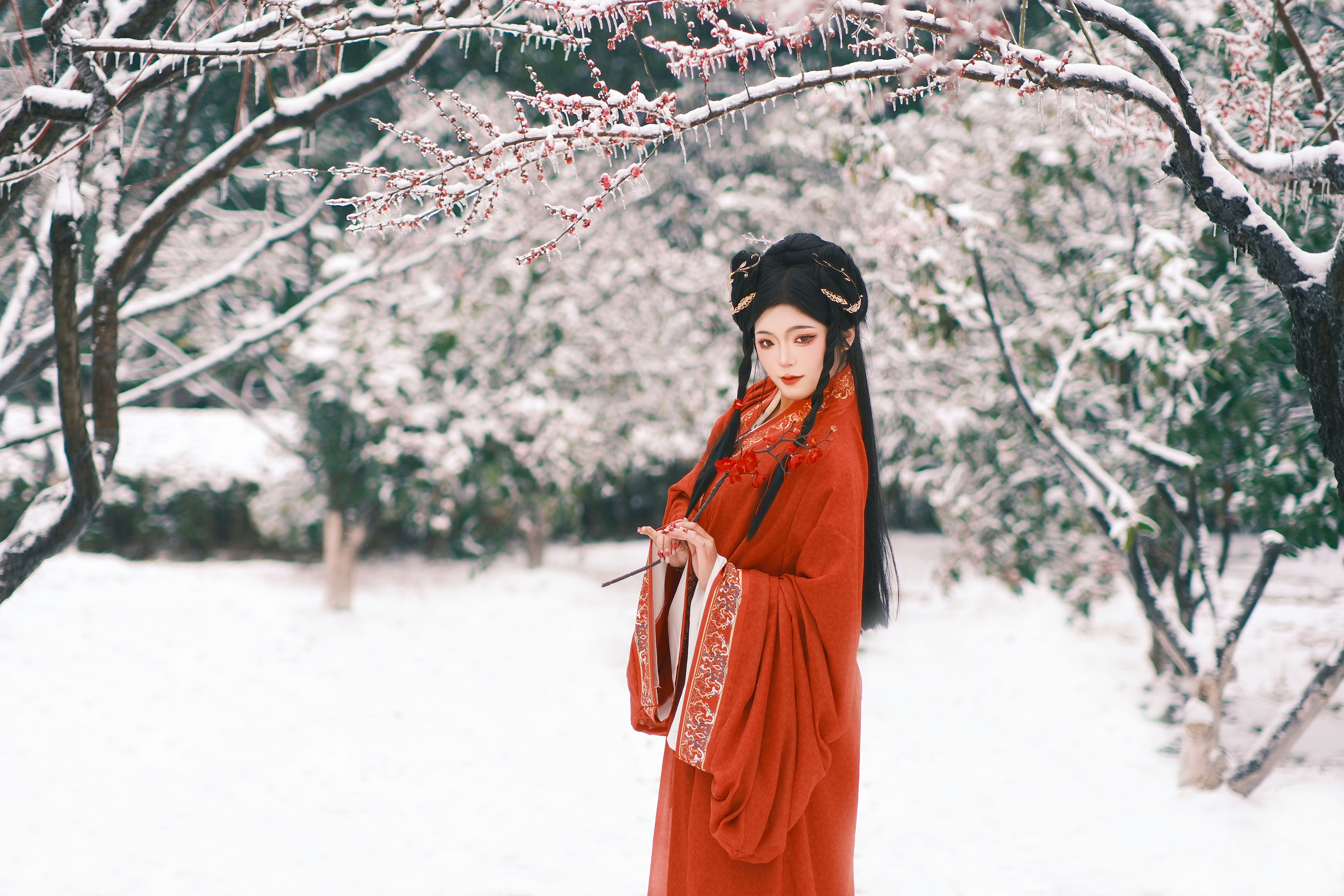 妲己 古风 红色 雪景 冬天 妖姬