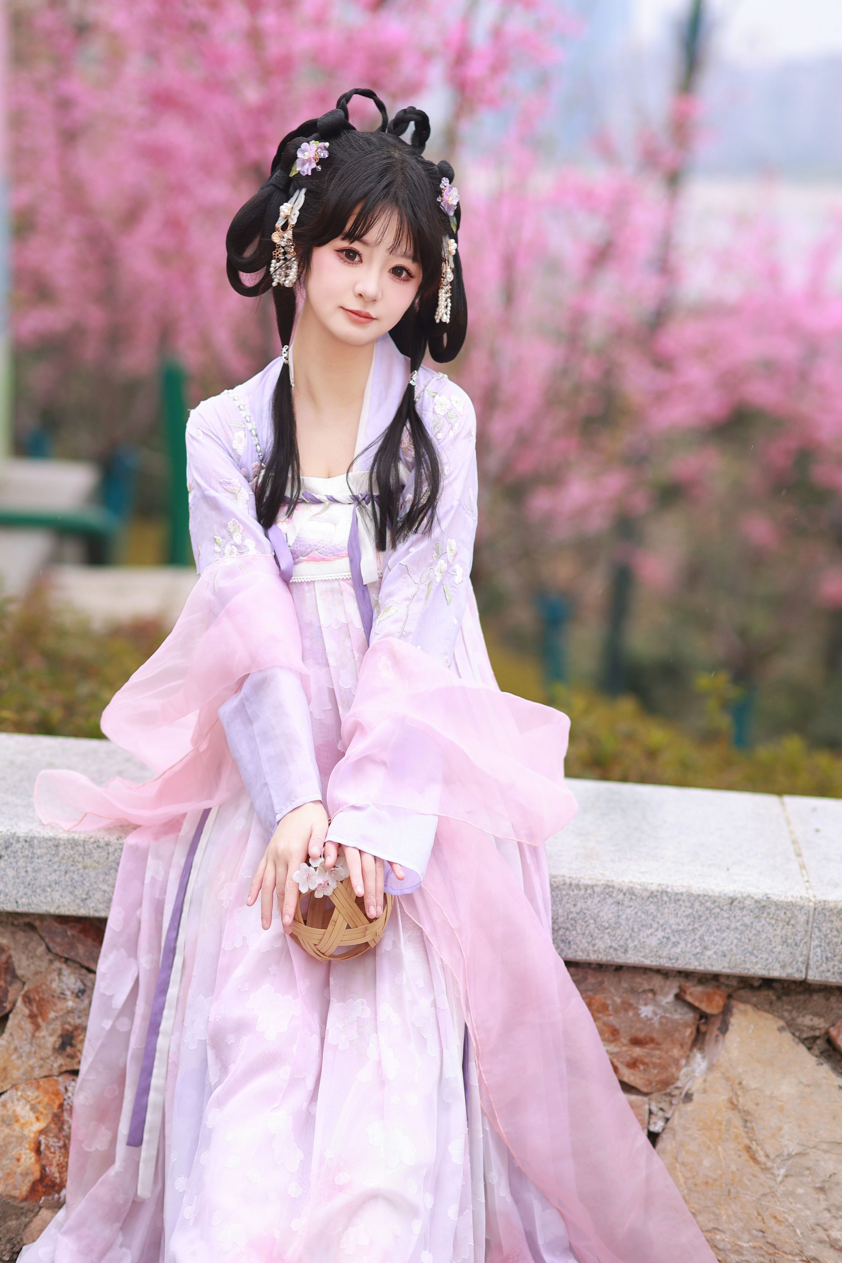 粉樱梦 樱花 小姐姐 写真 花 汉服