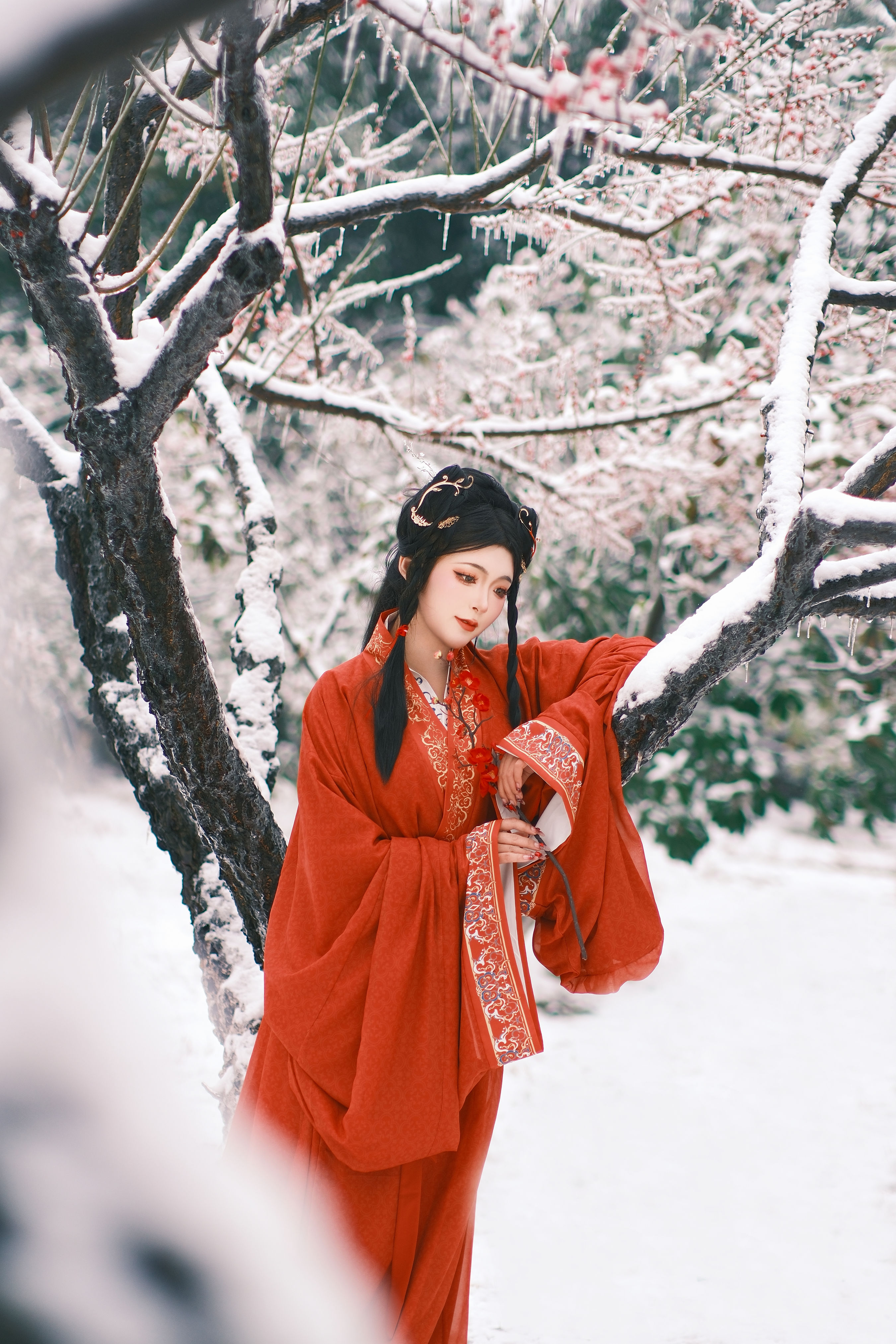 妲己 古风 红色 雪景 冬天 妖姬